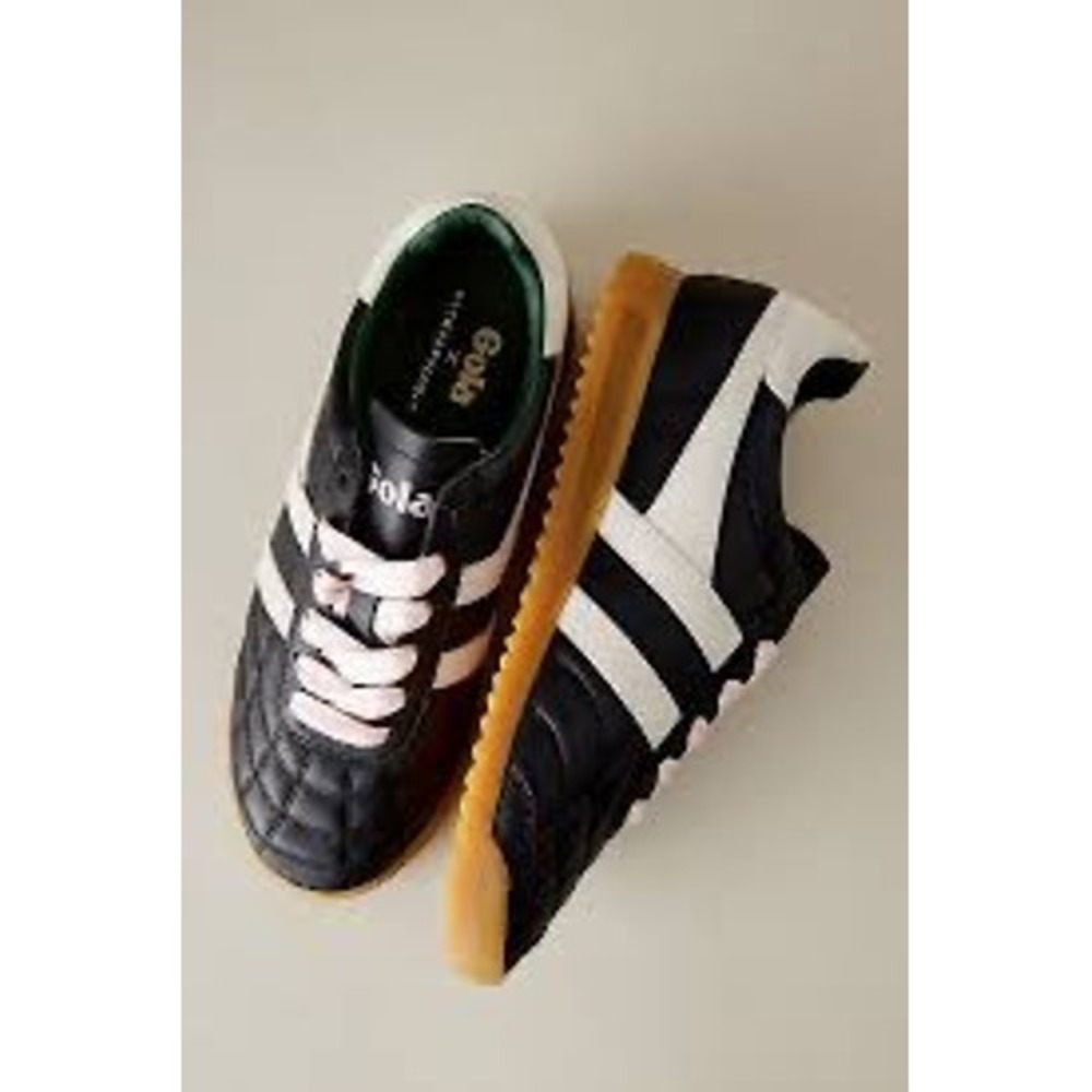 Gola x Anthropologie Stadium Sneakers Black Pink Ribbon Lace CLB410 Womens 8 NEW